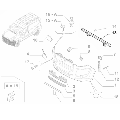 Genuine Front Bumper Crossrail - Fiat Doblo 2009-2023 | 51959845