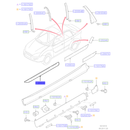Genuine Left Front Door Moulding - Ford Focus CAK 1998-2005 | 1090844