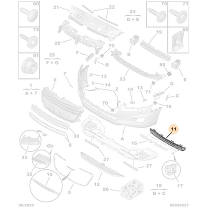 Genuine Front Bumper Guard Grille - Peugeot 508 | 7422Y8