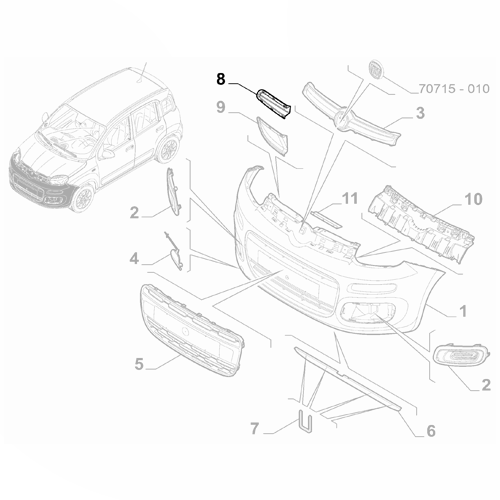 Genuine Front Bumper Cover Cap - Fiat Panda 2016-Onwards | 51880209