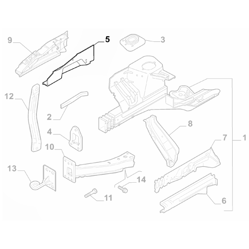 Genuine Front Bodyshell Upper Right Strut - Fiat Panda 2012-Onwards | 51830611