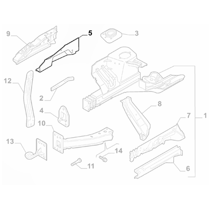 Genuine Front Bodyshell Upper Right Strut - Fiat Panda 2012-Onwards | 51830611