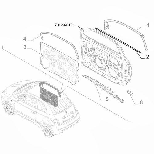 Genuine Left Front Door Window Base Weatherstrip - Fiat 500 | 52138063