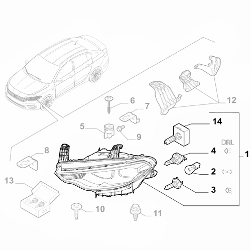Genuine Left Headlamp - Fiat Tipo 2015-2021 RHD Station Wagon | 52145165