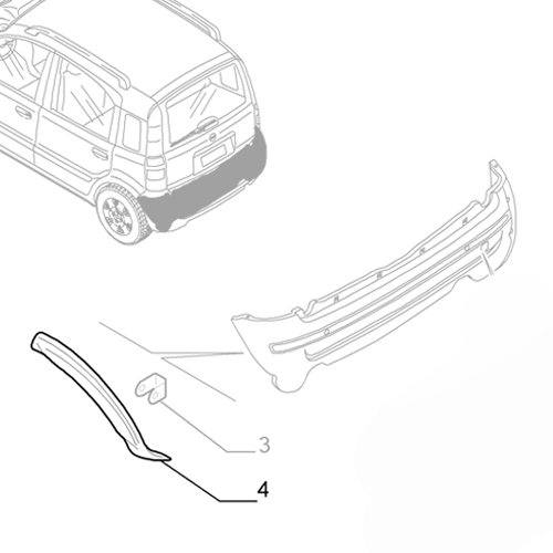 Genuine Right Rear Bumper Moulding - Fiat Panda 2003-2012 - Black | 735392284