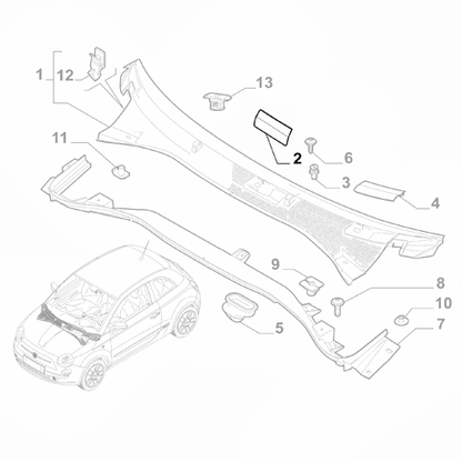 Genuine Right Windshield Grille Plug - Fiat 500 2007-Onwards LHD | 735452711