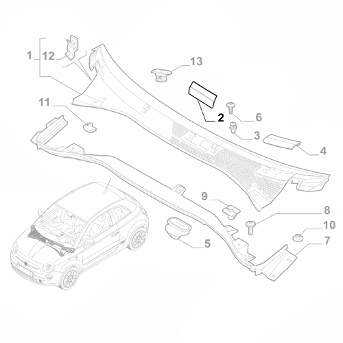 Genuine Right Windshield Grille Plug - Fiat 500 2007-Onwards LHD | 735452711
