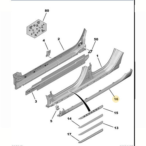N/S Under-body Moulding - Peugeot 2008 2013-2016 | 96781716XT