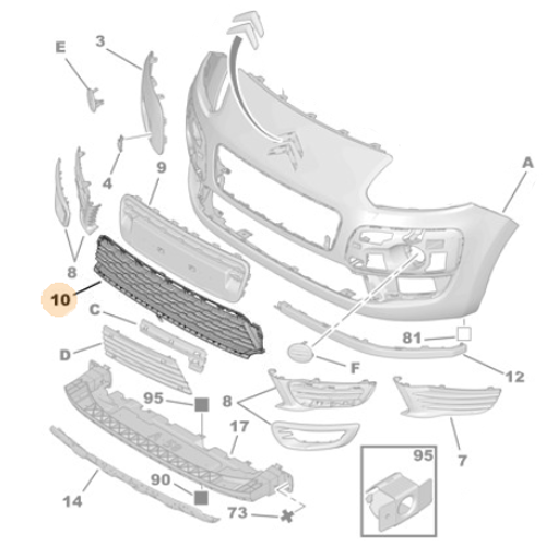 Genuine Front Bumper Grille - Citroen C3 Picasso | 742257