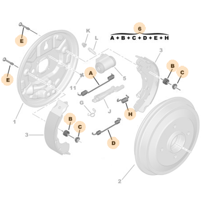 Genuine 8" Rear Brake Shoe Spring Set - Citroen C2 / Peugeot 208  | 430869