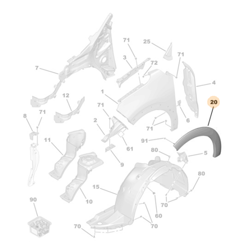 Genuine Front Right Wheel Arch Moulding - Citroen C3 2016-2018 | 9812088580