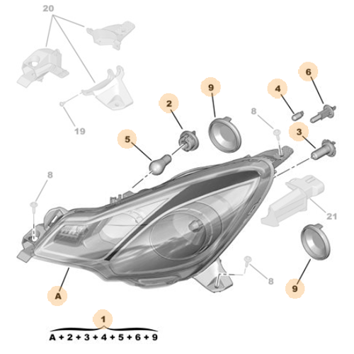 Genuine Halogen Right Headlamp - Citroen C3 / DS3 RHD | 1606931880