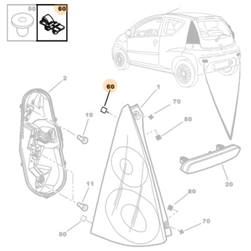 1x Genuine Rear Left Light Staple - Peugeot 107 / Citroen C1 | 634746