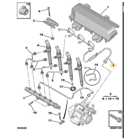Genuine Peugeot Injector Leak Off Pipe - Peugeot Boxer | 9801197080 | 9801197080