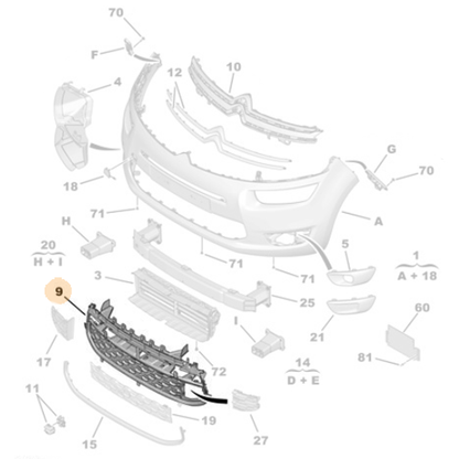 Genuine Front Bumper Grille - Citroen C4 Picasso / C4 Spacetourer | 9801209080