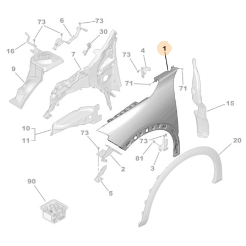 Genuine Right Front Wing - Citroen DS3 Crossback | 9820731380