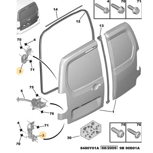 Left Hand Rear Lower Door Hinge - Peugeot Partner | 8717C1