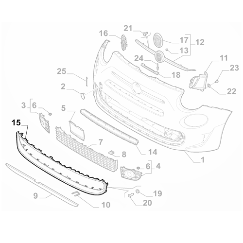 Genuine Front Bumper Grille Trim - Fiat 500 GT 2015- | 735644387