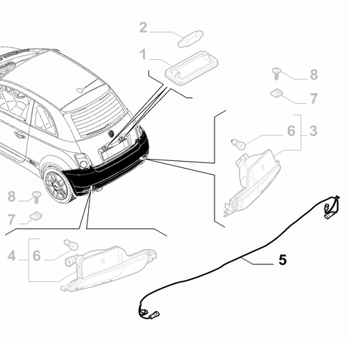 Genuine Rear Fog Lights Cable Harness - Fiat 500 2015- RHD | 52094959