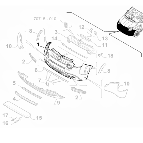 Genuine Front Bumper - Fiat Panda Cross 2012-Onwards | 96525657