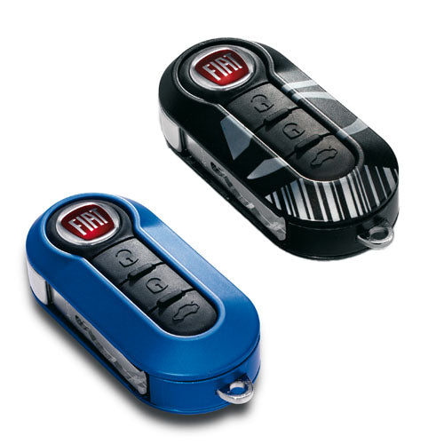 2x Key Cover - Fiat 500 - Metallic Blue and Barcode Black | 71805965