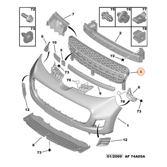Genuine Front Bumper Grille - Peugeot 2008 2008-2016 | 7422A5