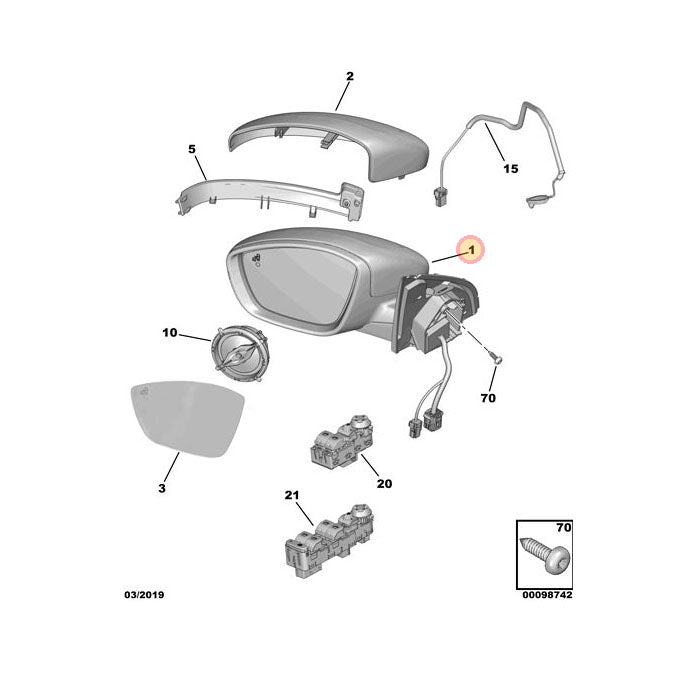 Genuine Offside Door Mirror - Peugeot 308 2013-2020 | 1611508780