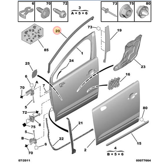O/S/F Door Top Door Seal - Peugeot 5008 2009 -2016 | 9025P2