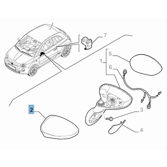 Wing Mirror Cover Cap Left Hand Side - Fiat 500  | 735456807