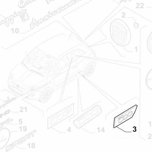Genuine Passenger Rear Moulding Emblem - Fiat 500 | 71749625