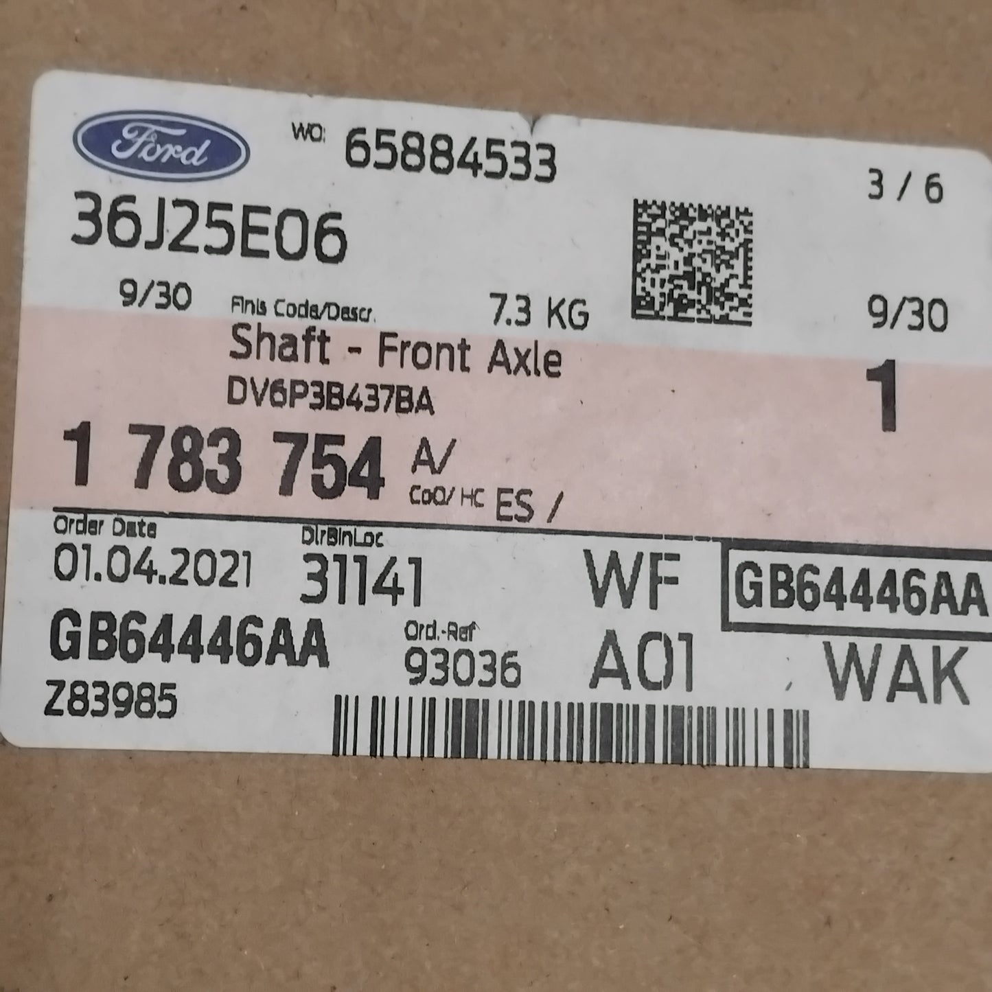 Genuine Front Axle Drive Shaft - Ford Kuga | 1783754