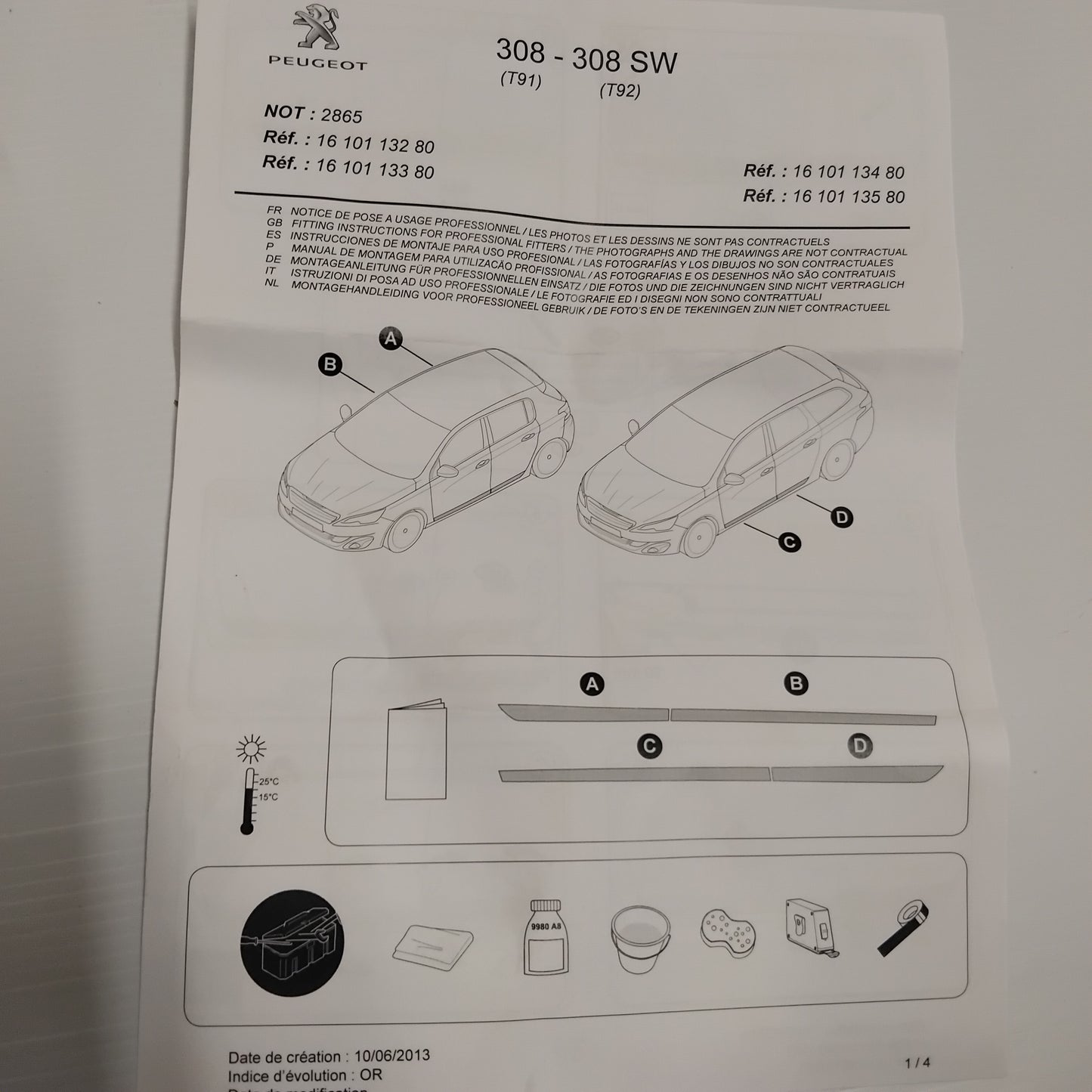Set Of Lateral Protection Strips Front & Rear Doors - Peugeot 308 2013-2021 | 1610113480