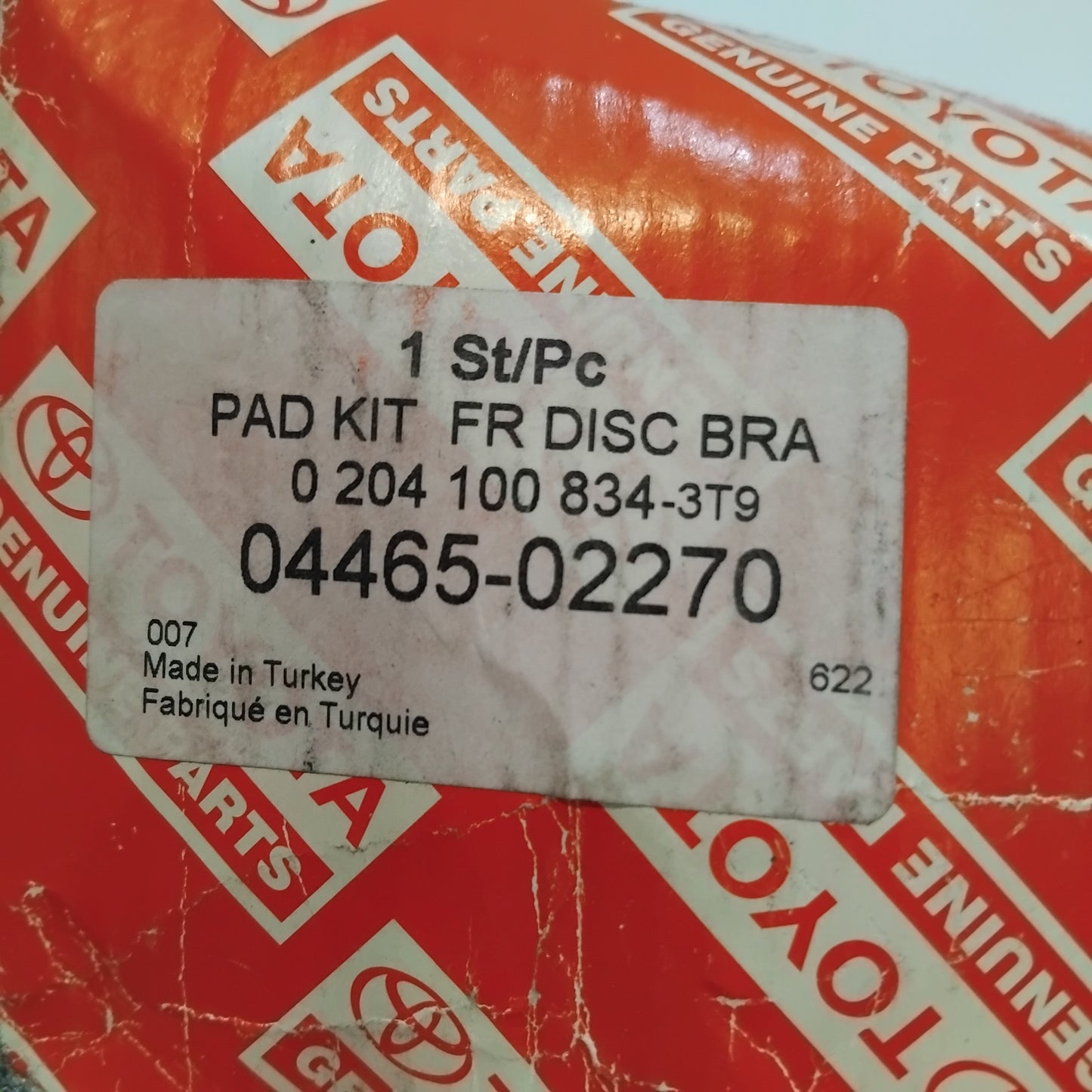 Genuine Toyota Pad Kit, Fr Disc Bra | 04465-02270