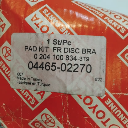 Genuine Toyota Pad Kit, Fr Disc Bra | 04465-02270