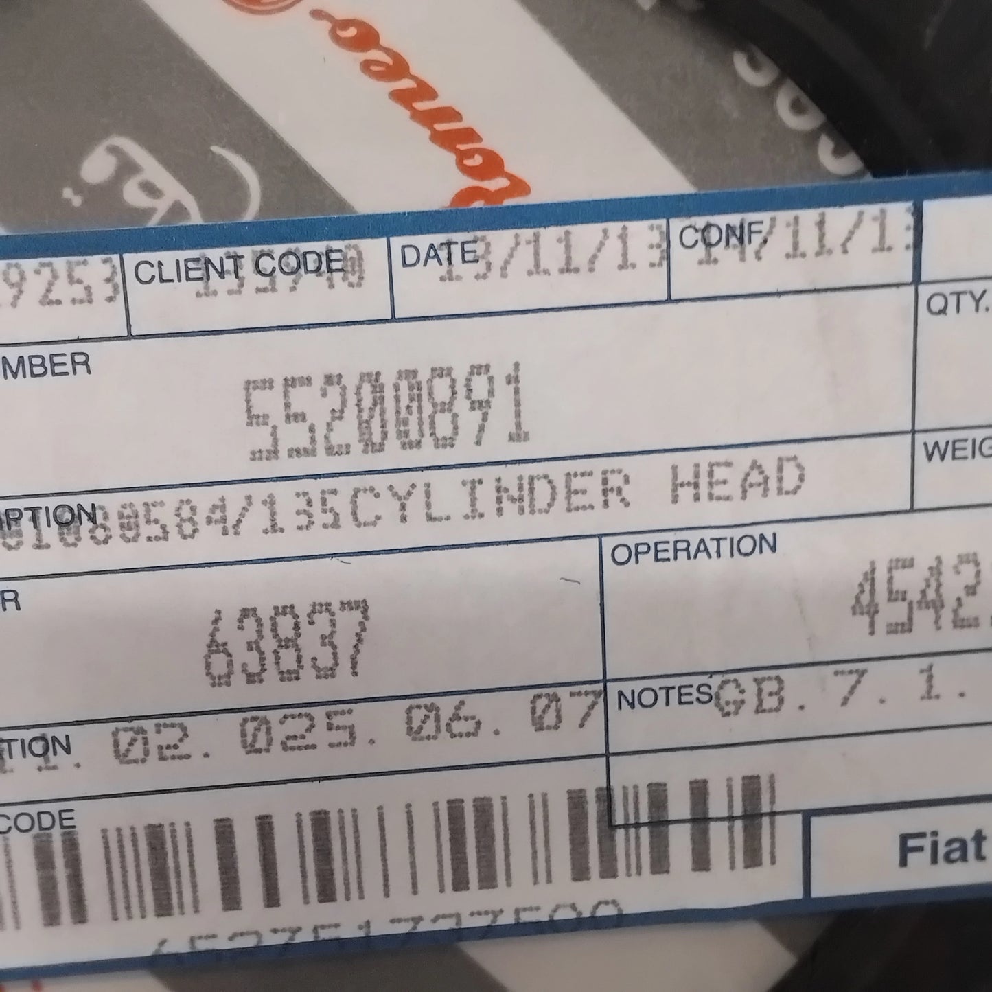 Genuine Fiat Cylinder Head G | 55200891