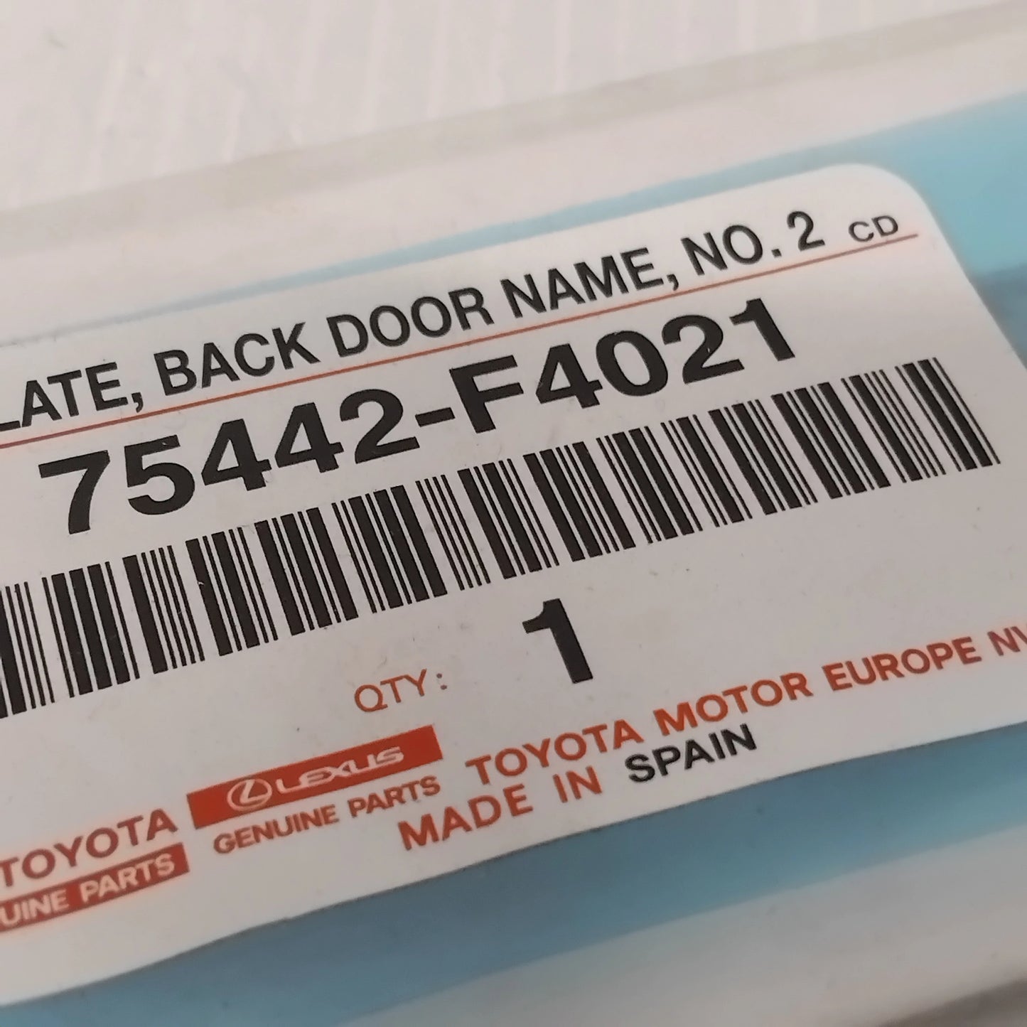 Genuine Toyota Plate, Back Door Nam | 75442-F4021