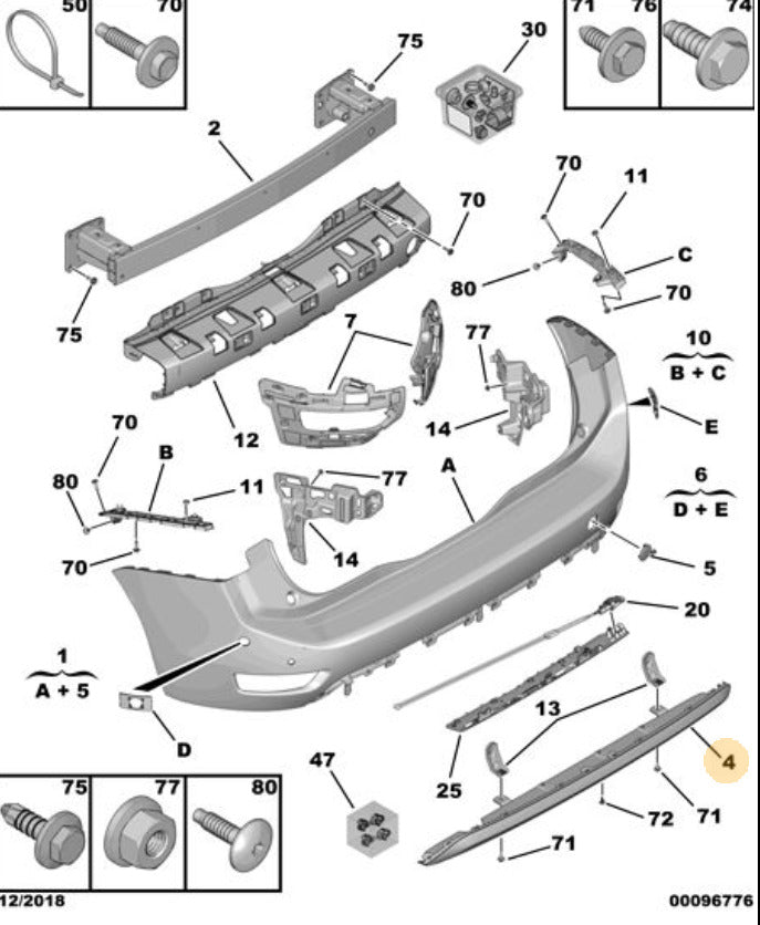 Rear Lower Bumper Trim - Citroen C4 2010-2017 | 1609631280