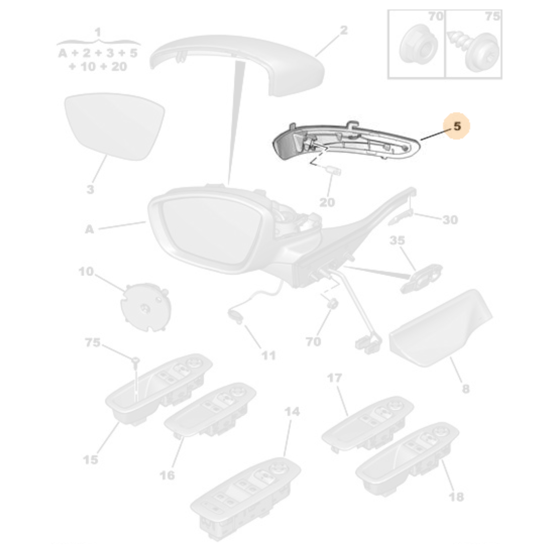 Genuine Right Wing Mirror Indicator - Peugeot 208 2012-2019 | 9814464680