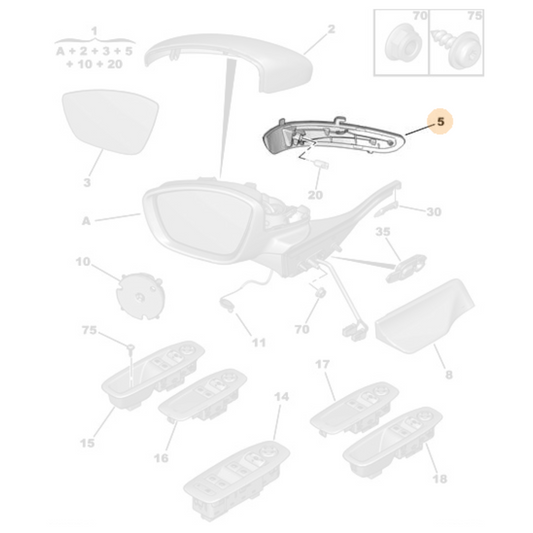 Genuine Right Wing Mirror Indicator - Peugeot 208 2012-2019 | 9814464680