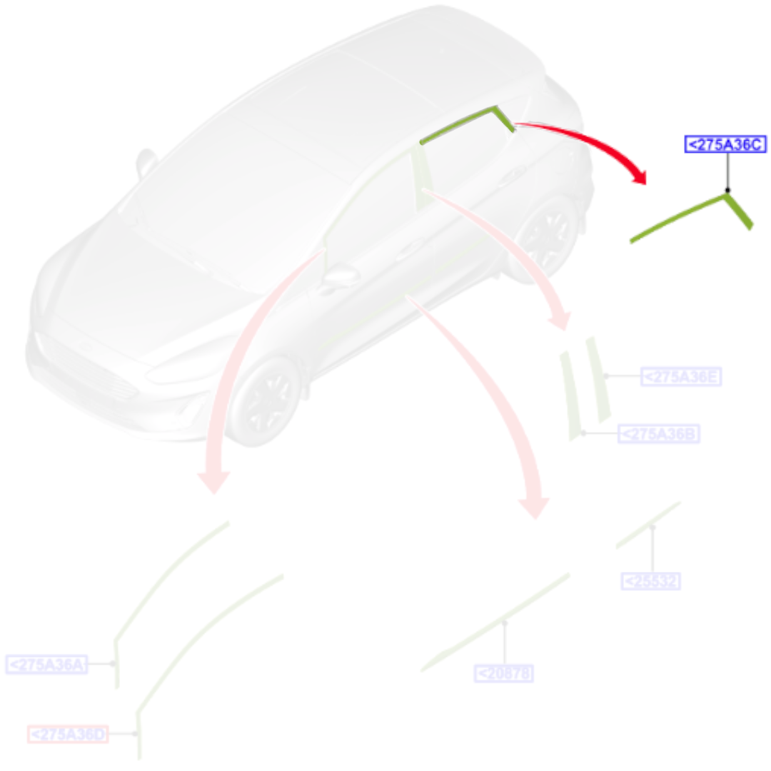 Genuine Left Rear Door Window Trim - Ford Fiesta 2017- | 2093867