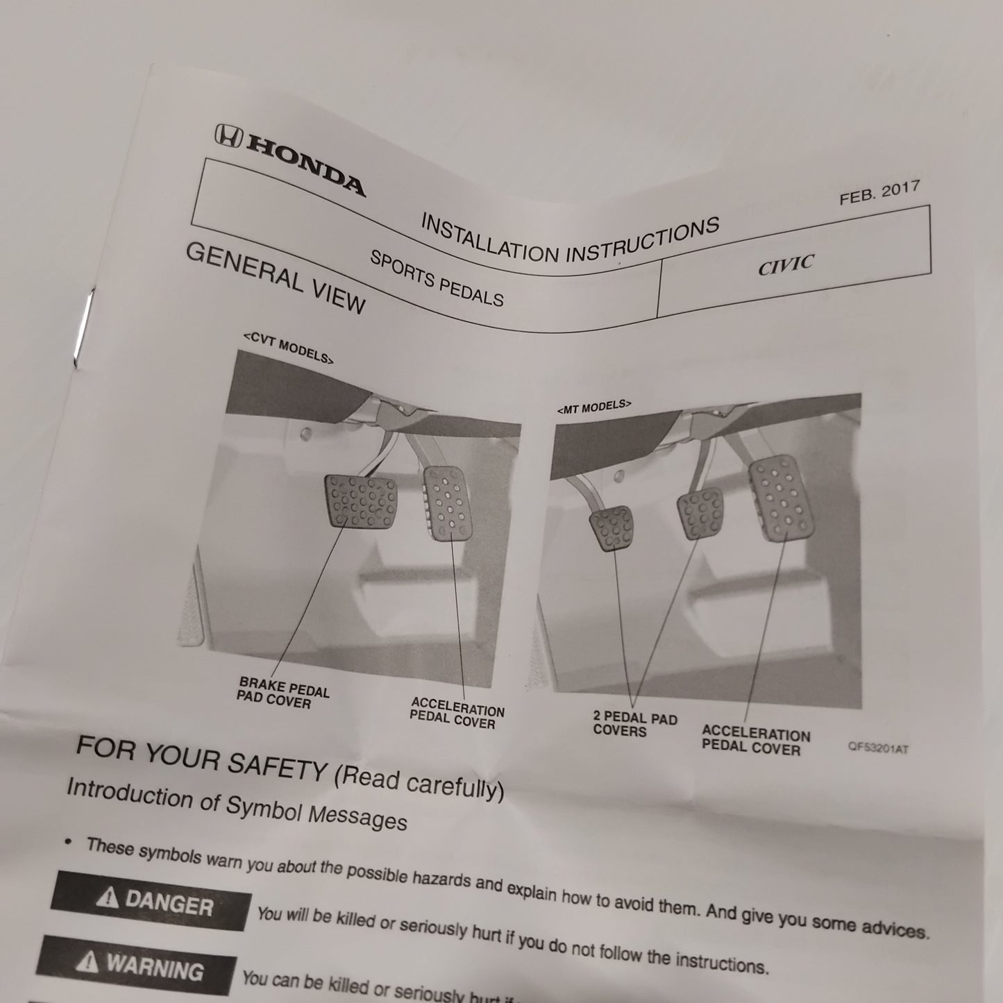 Genuine Sports Pedals - Honda Civic Auto 2017-2019 | 08U74TEA500