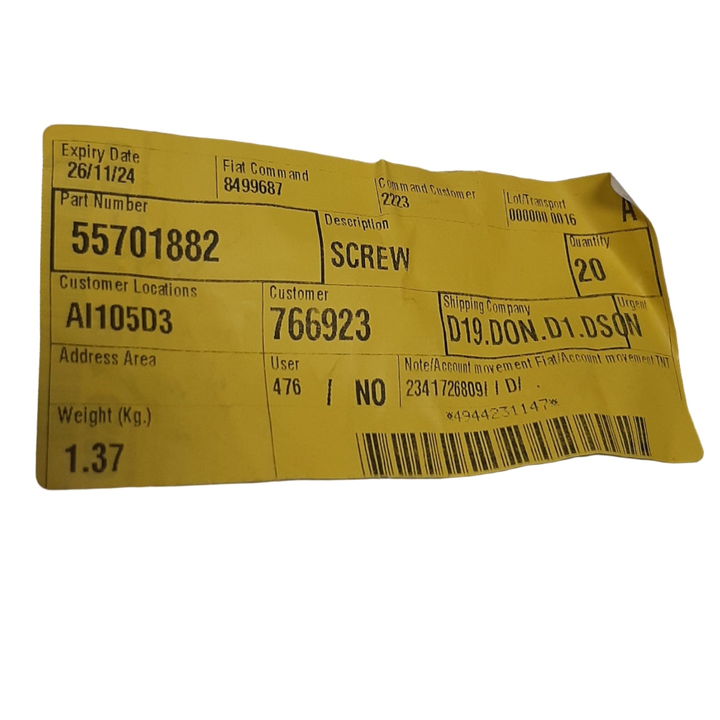 Genuine Fiat Screw | 55701882