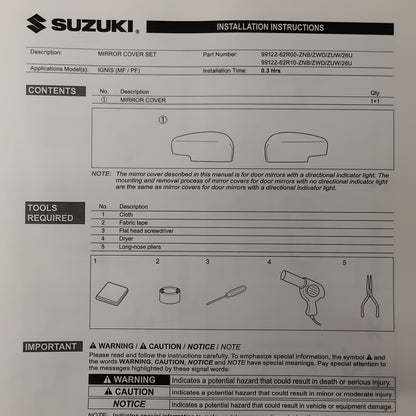 Genuine Wing Mirror Cover White - Suzuki Ignis | 99122-62R00-26U