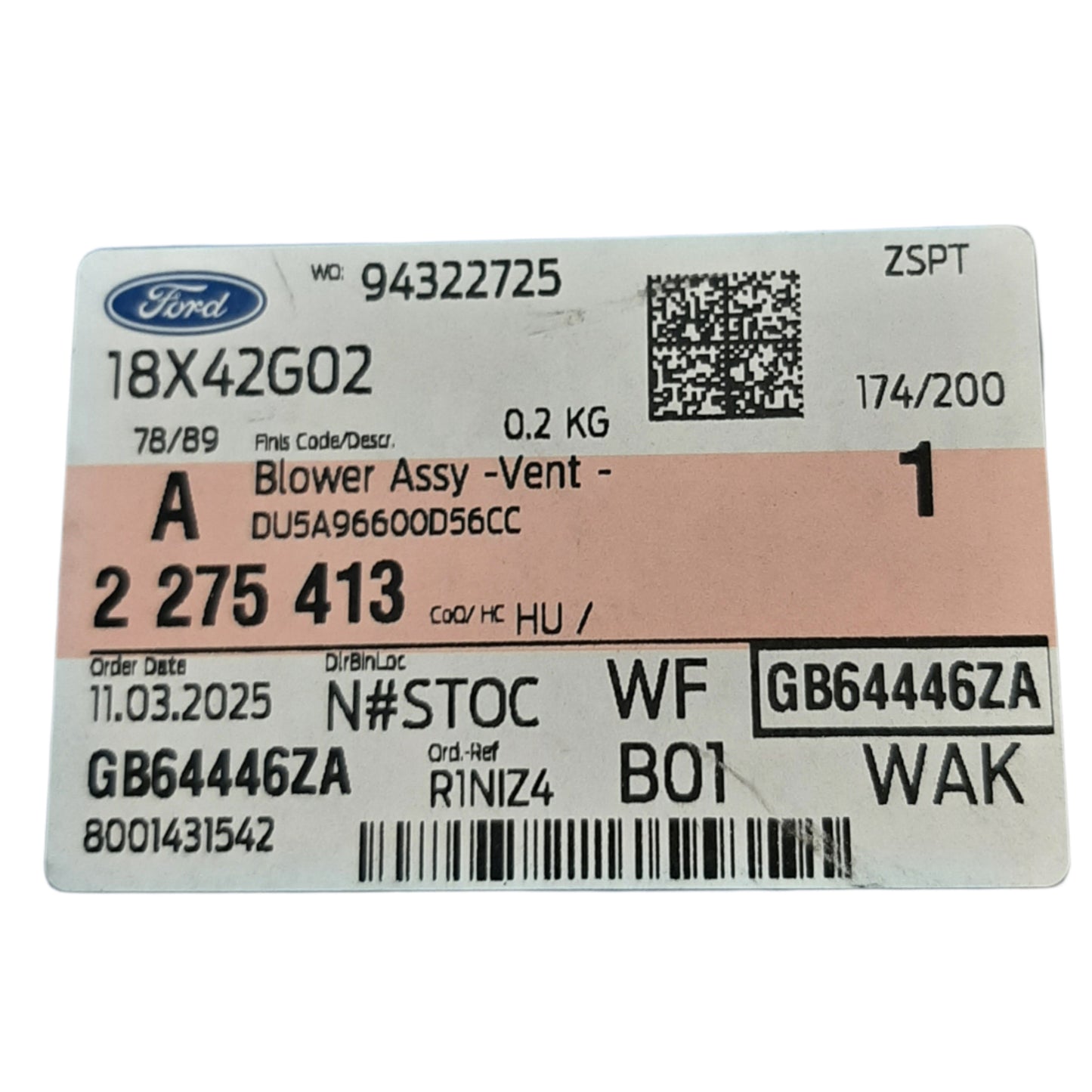 Genuine Ford Blower Assy - Vent Air  | 2275413