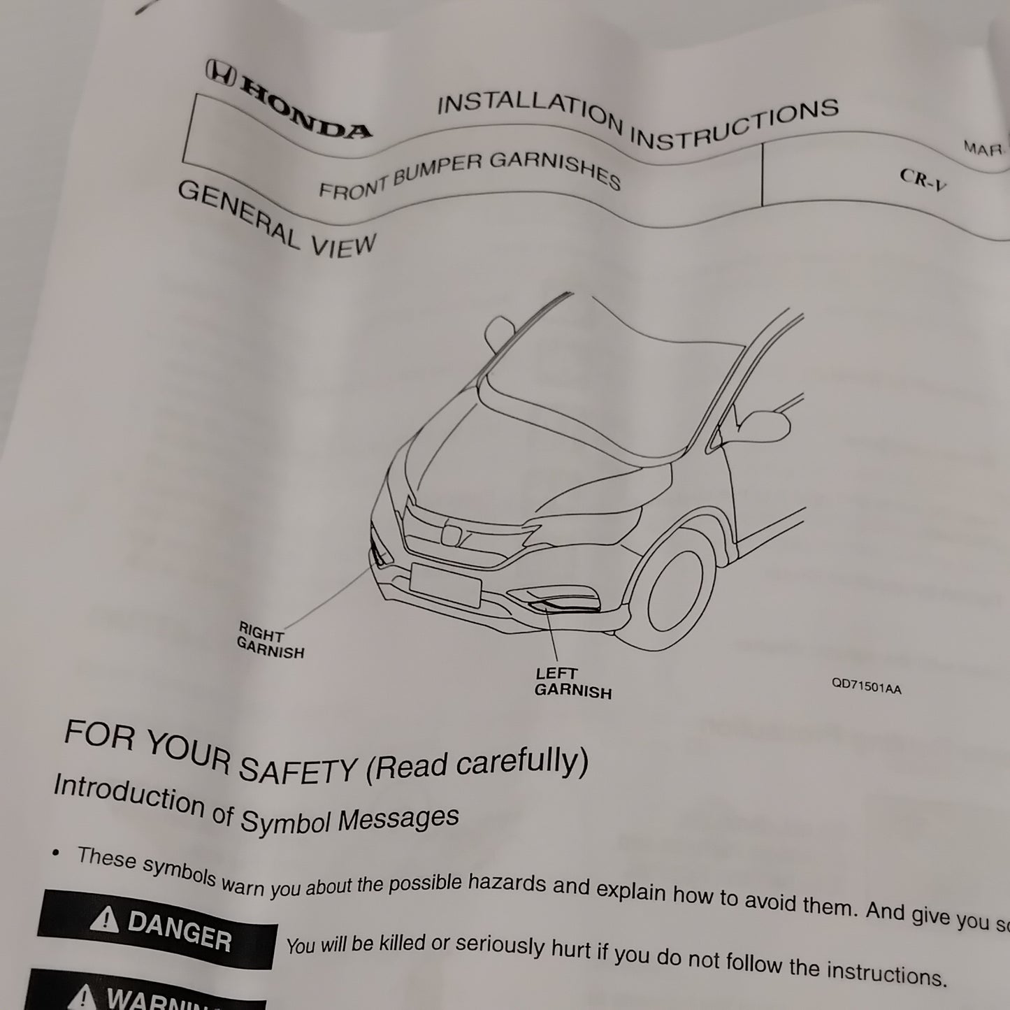 Genuine Fog Light Garnishes - Honda Cr-V 2015-2018 | 08F23T0A600