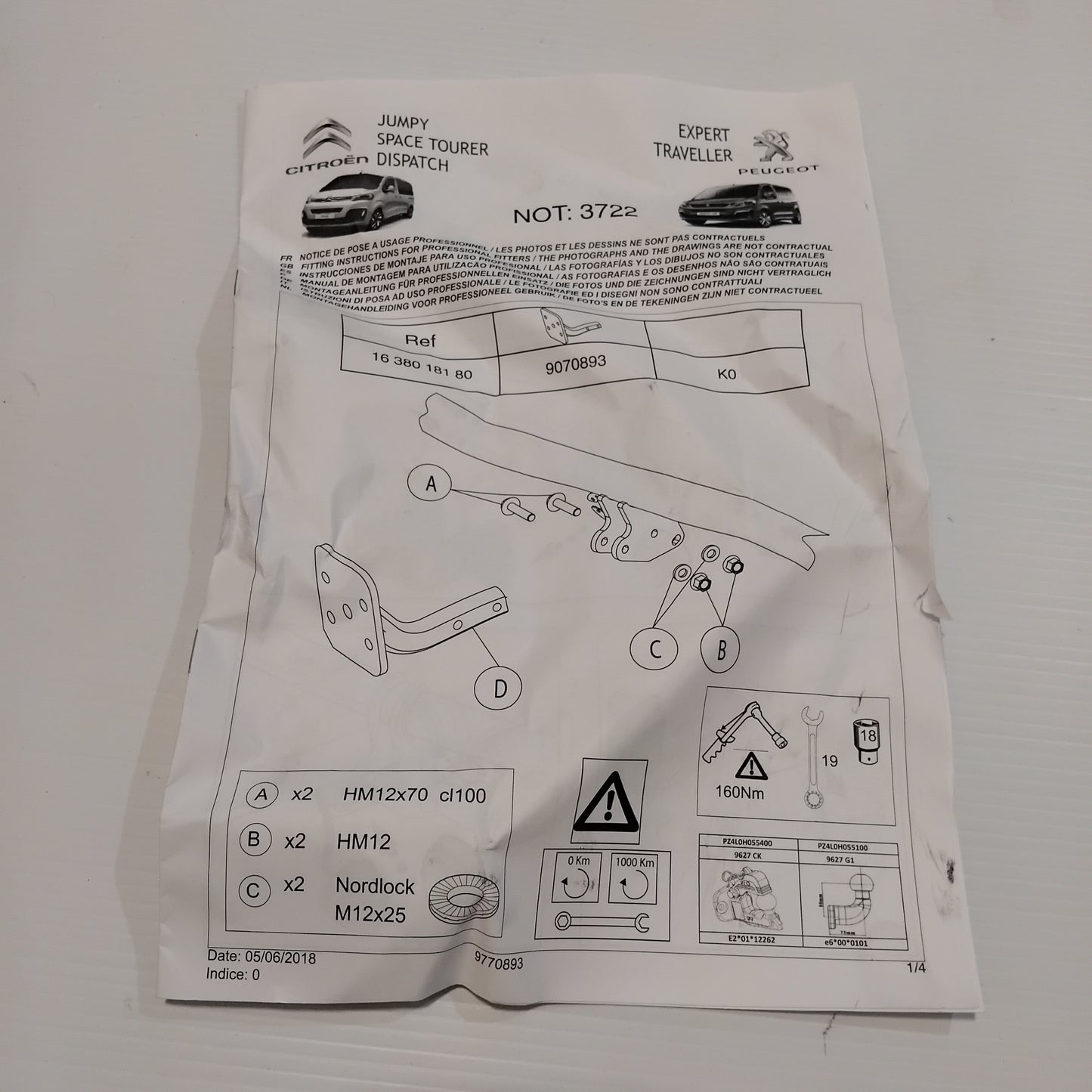 Genuine Trailer Coupling Support - Peugeot Extepert / Citroen Jumpy | 1638018180