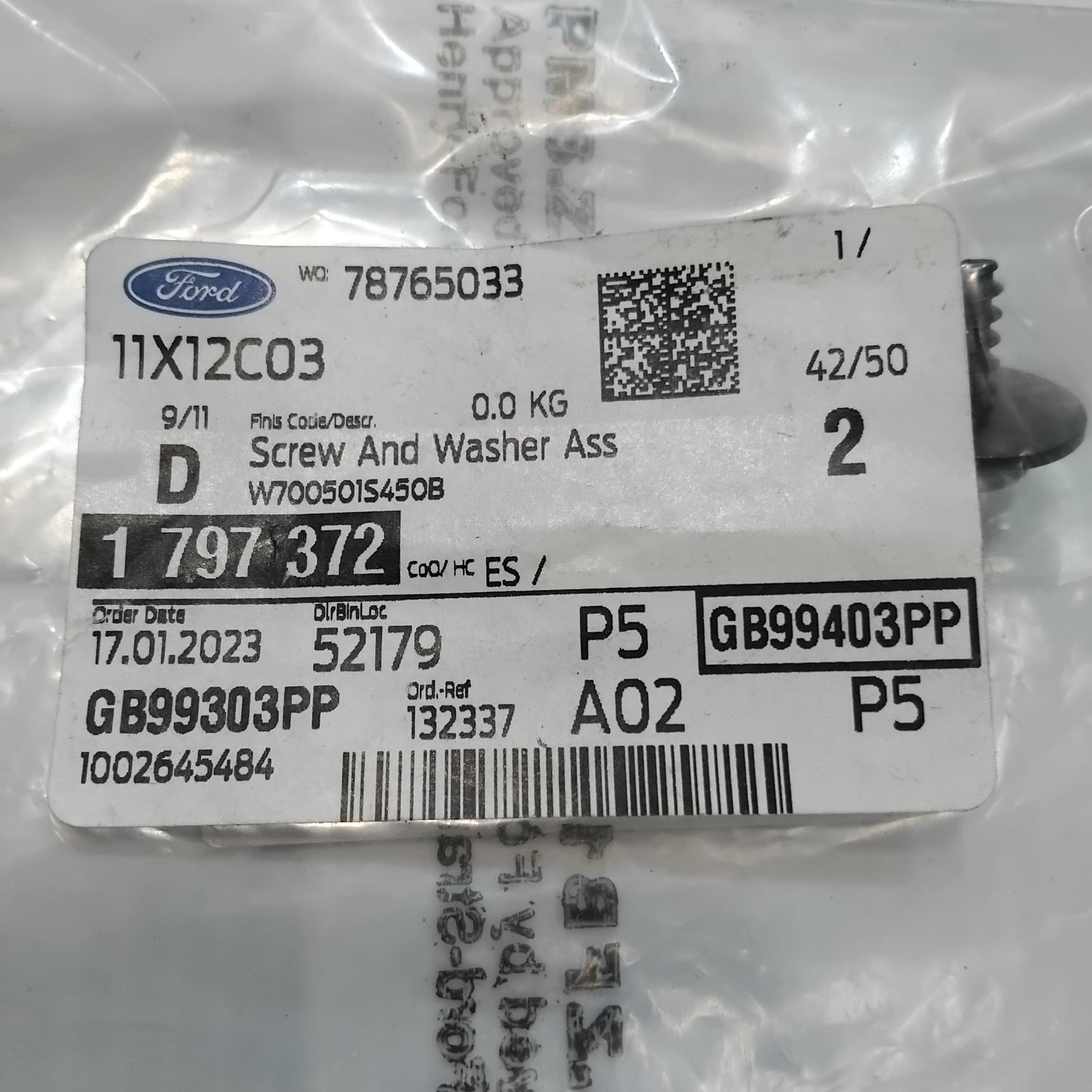 1x Genuine M5X15mm Wheel Arch Screw And Washer - Ford Focus 2018- | 1797372