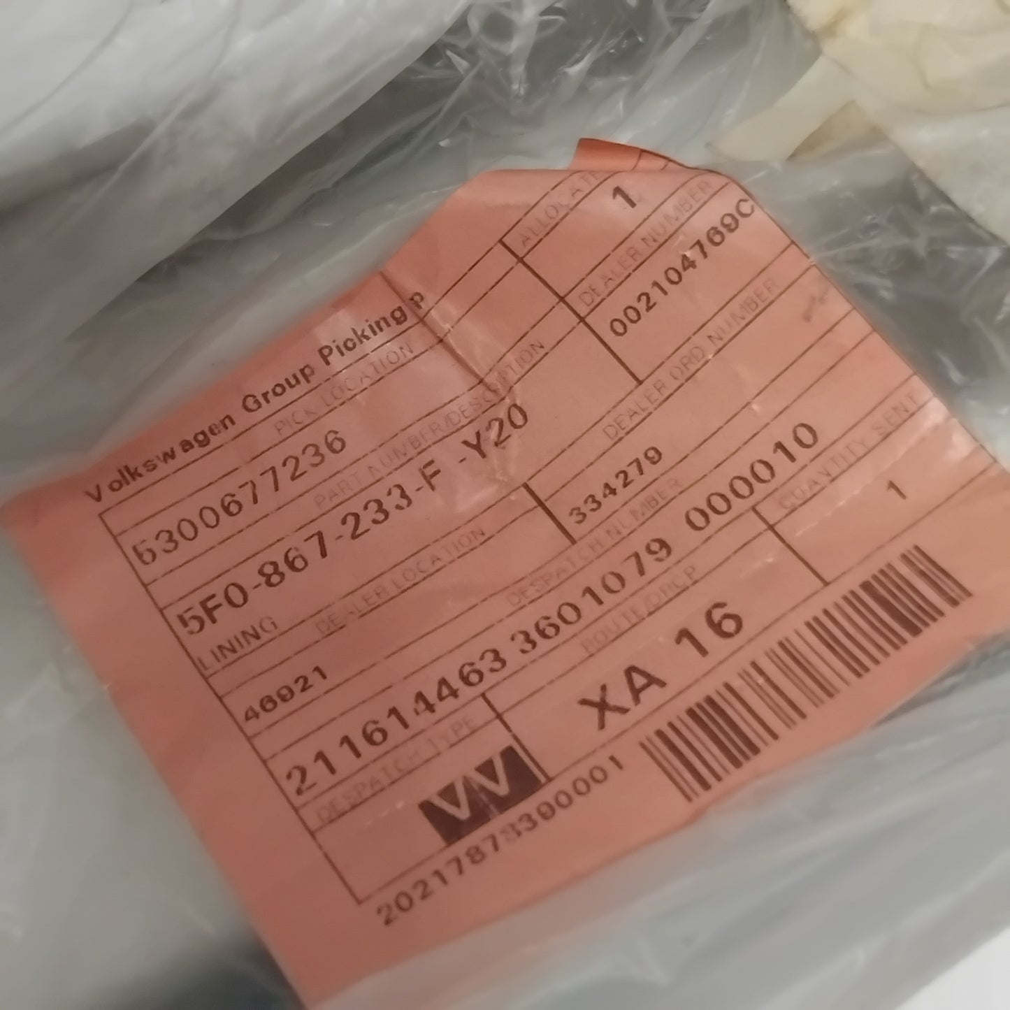 Genuine SEAT Lining | 5F0867233FY20
