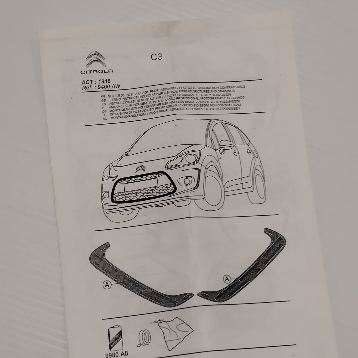 Genuine Front Bumper Vent Trims - Citroen C3 2010-2016 | 9400AW