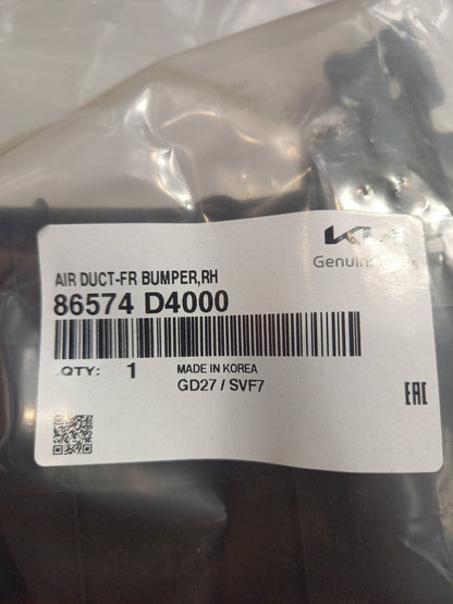Genuine Kia Air Duct-Fr Bumper,R | 86574D4000